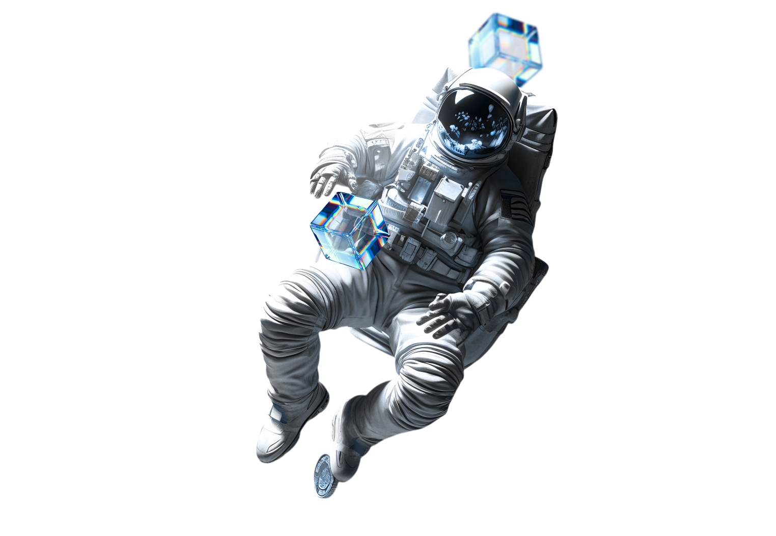 Astronaut with a crystal cube